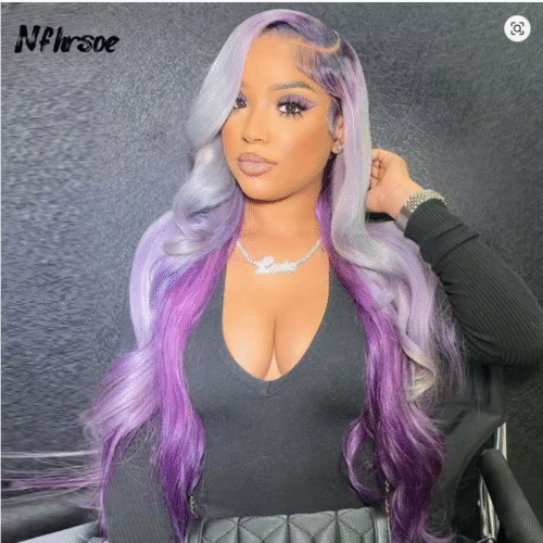 Highlight Ombre Purple Lace Front Wigs With Silver Grey Body Wave Wig Pre Plucked 13x4 Lace Frontal Human Hair Wigs For Women