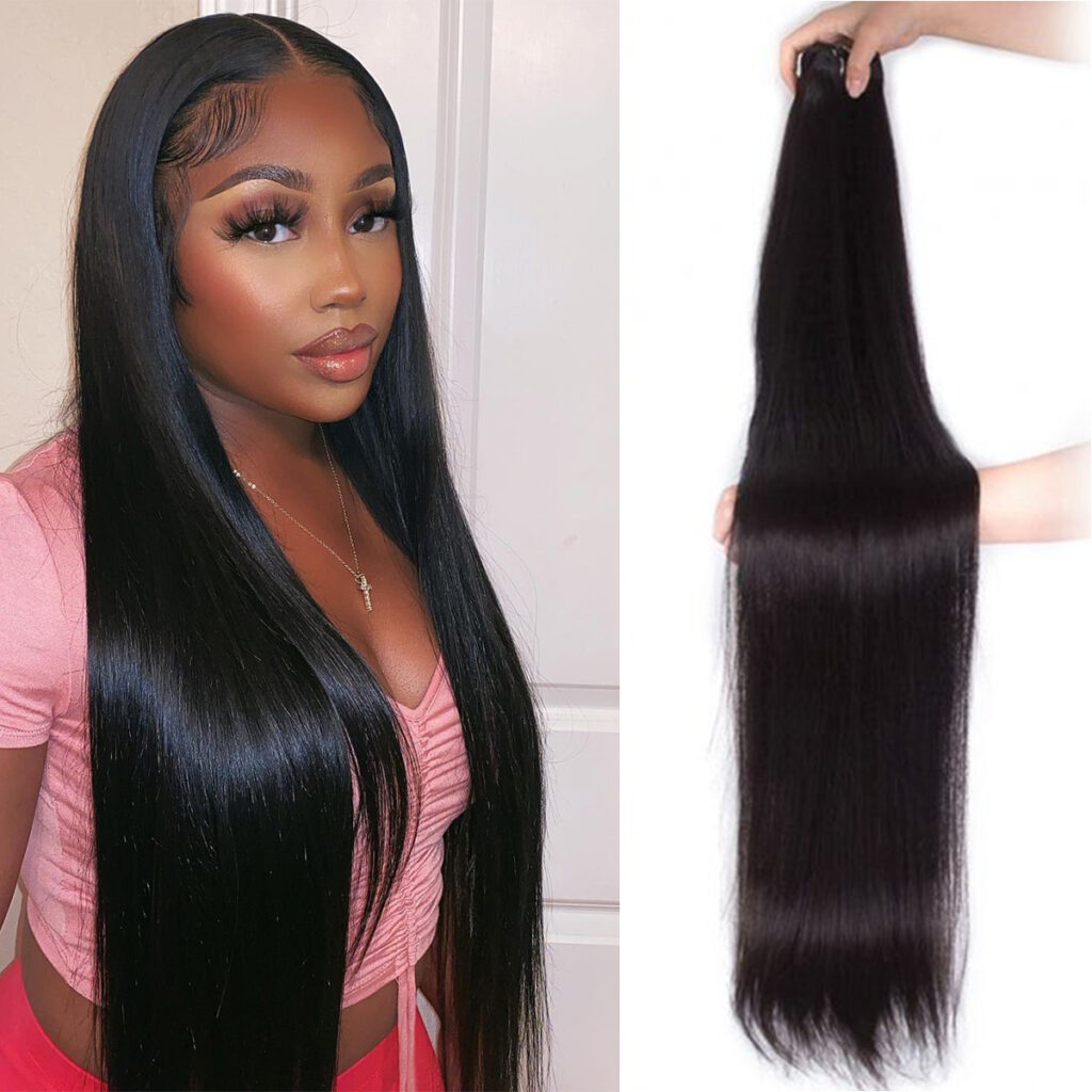 Close-up of unprocessed straight human hair showing natural shine