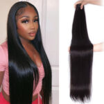Close-up of unprocessed straight human hair showing natural shine