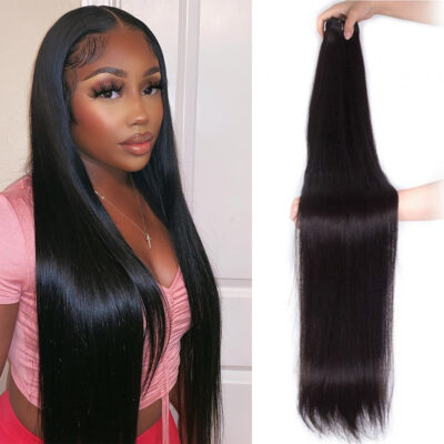 Close-up of unprocessed straight human hair showing natural shine