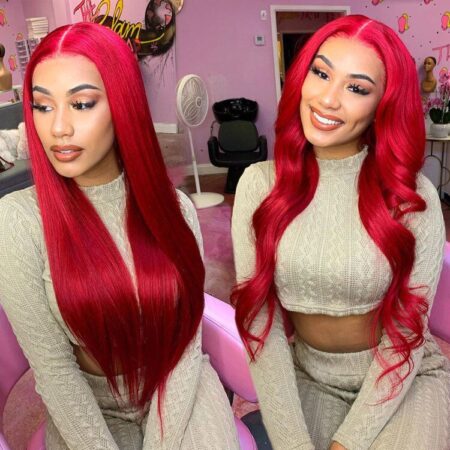 PapaHair Beauty | 13×4 Straight HD Lace Frontal Wigs – Redwine Color, 180% Density - Image 4