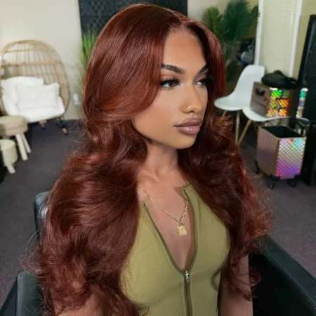 PapaHair Beauty | Reddish Brown Curtain Bangs Body Wave 6×5 Pre-cut HD Glueless Wig - Image 3
