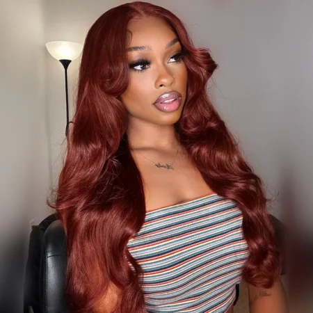 PapaHair Beauty | Reddish Brown Curtain Bangs Body Wave 6×5 Pre-cut HD Glueless Wig - Image 2