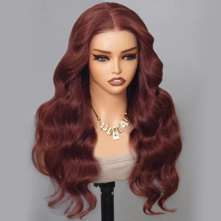 PapaHair Beauty | Reddish Brown Curtain Bangs Body Wave 6×5 Pre-cut HD Glueless Wig - Image 6