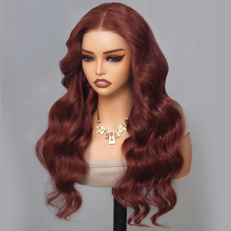 PapaHair Beauty | Reddish Brown Curtain Bangs Body Wave 6×5 Pre-cut HD Glueless Wig - Image 7