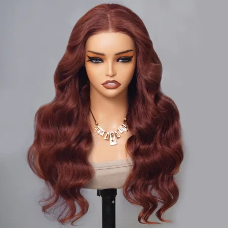 PapaHair Beauty | Reddish Brown Curtain Bangs Body Wave 6×5 Pre-cut HD Glueless Wig - Image 9