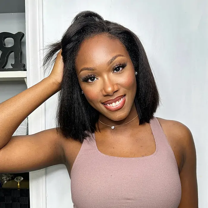 PapaHair Beauty | 6×5 Pre-cut HD Lace Kinky Straight Bob Wig