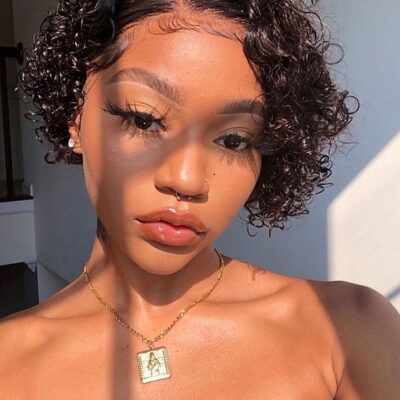 Pixie Cut Wig – Short Bouncy Water Wave, 13×4 Lace Front, 180% Density