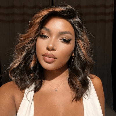 Caramel Brown Highlights Layer Cut Side Part Body Wave Wig – 6×5 / 13×4 Glueless Pre-cut HD Lace