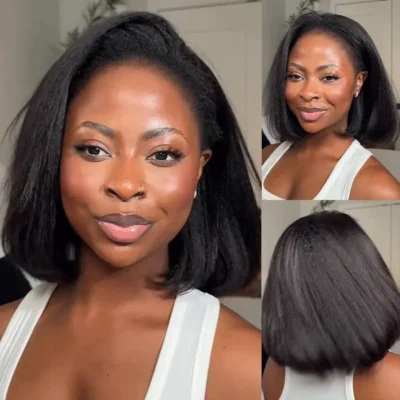 PapaHair Beauty | Natural Blowout Kinky Straight Bob Half Wig – Flip Over Install, 100% Glueless