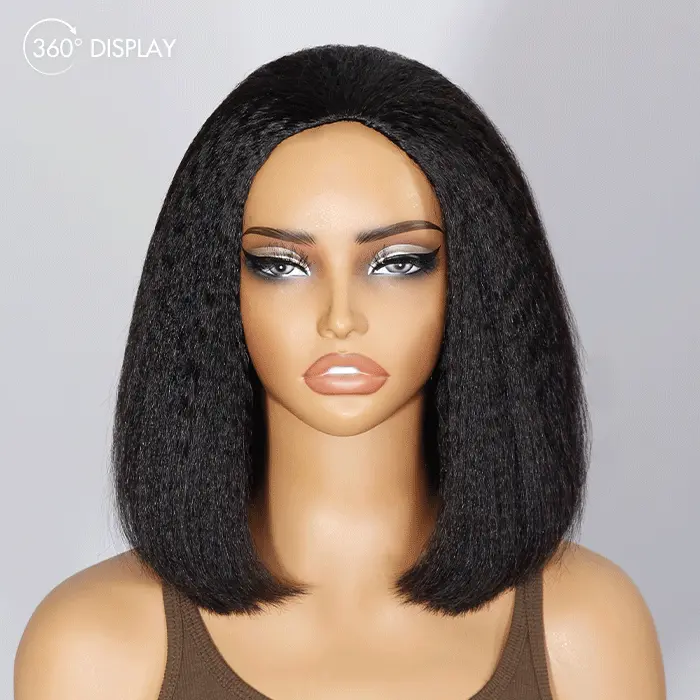 PapaHair Beauty | Natural Blowout Kinky Straight Bob Half Wig – Flip Over Install, 100% Glueless