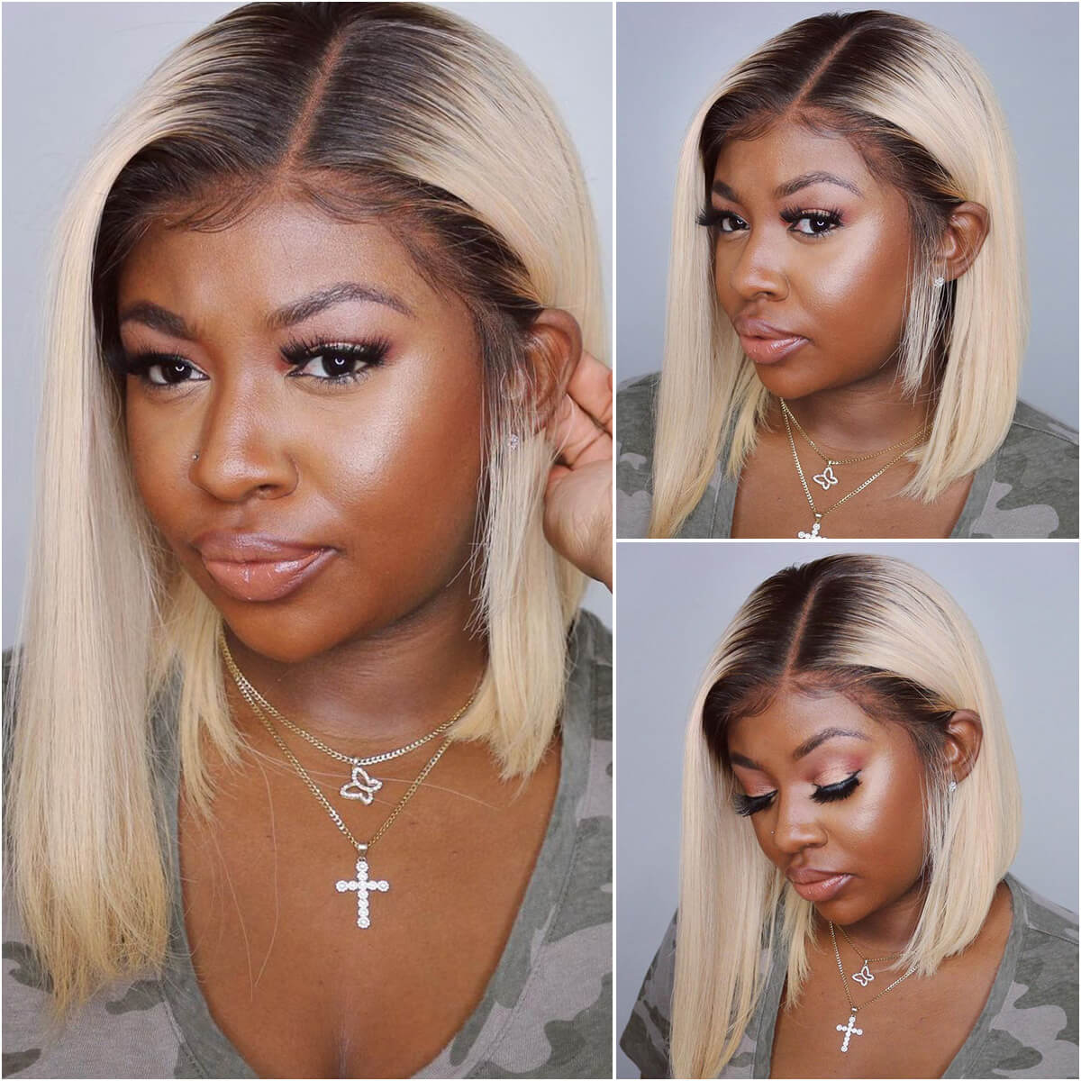 PapaHair Beauty | Ombre Blonde #4/613 Straight Bob Lace Front Human Hair Wigs