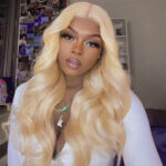Close-up of 6x5 pre-cut HD lace hairline showing platinum blonde strands