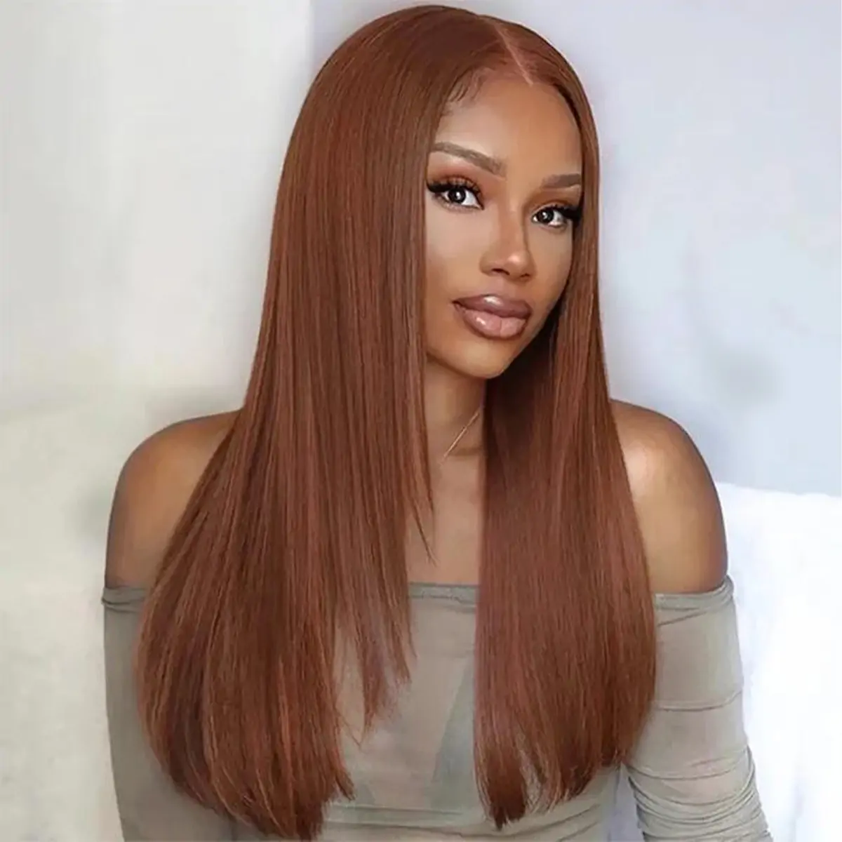 Copper Brown Layer Cut Straight Glueless HD Lace Wig – 6×5 | 180% Density