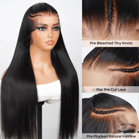 Pre-Braided Straight Glueless HD Lace Wig – 9×6 | Snug Fit | One Size - Image 4
