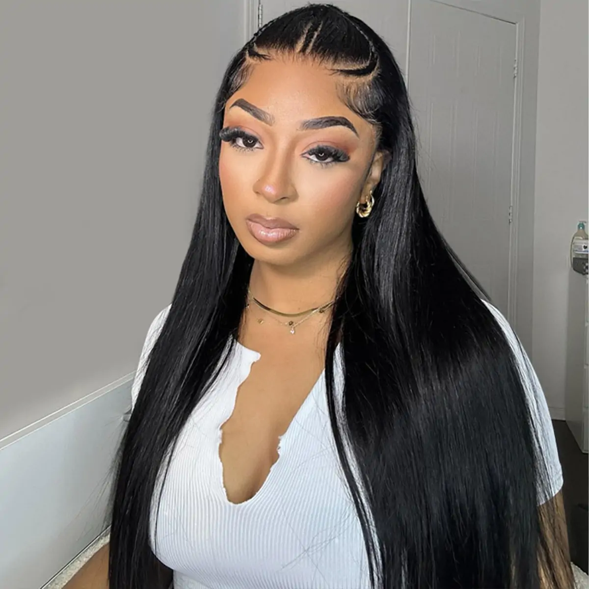 Pre-Braided Straight Glueless HD Lace Wig – 9×6 | Snug Fit | One Size