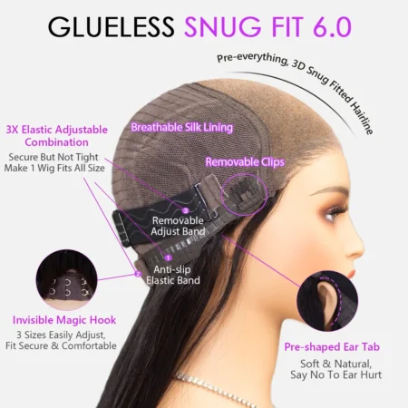 Pre-Braided Straight Glueless HD Lace Wig – 9×6 | Snug Fit | One Size - Image 8