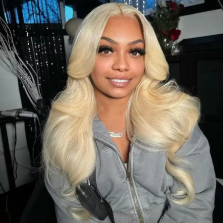 613 Blonde Curtain Bangs Body Wave Glueless HD Lace Wig – 6×5 | 180% Density - Image 5