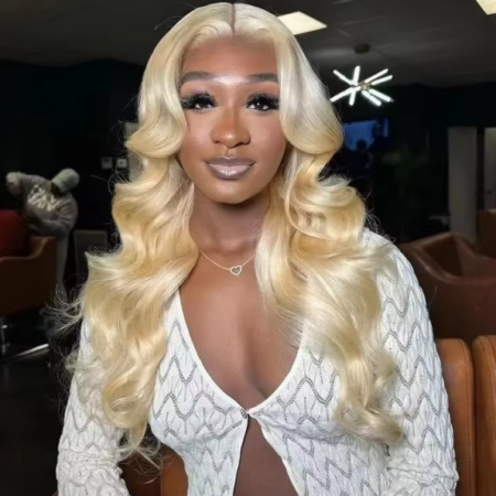 613 Blonde Curtain Bangs Body Wave Glueless HD Lace Wig – 6×5 | 180% Density - Image 13