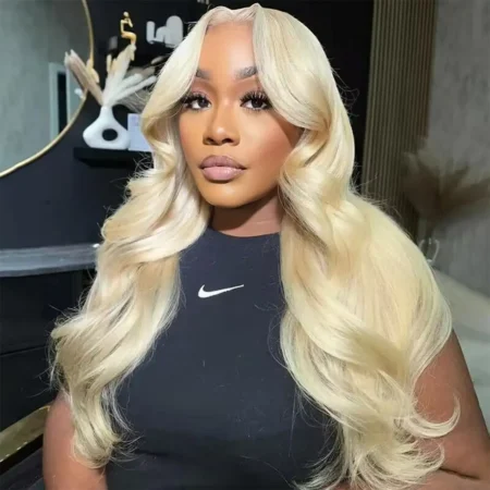 Close-up of 6x5 HD lace hairline with curtain bangs and baby hairs