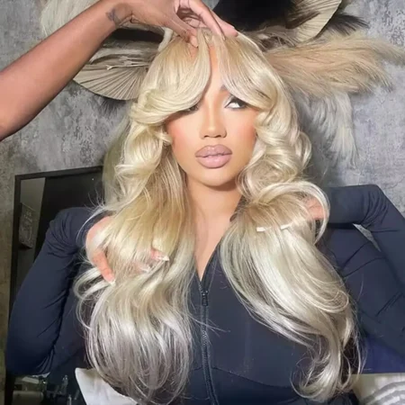 613 Blonde Curtain Bangs Body Wave Glueless HD Lace Wig – 6×5 | 180% Density - Image 9