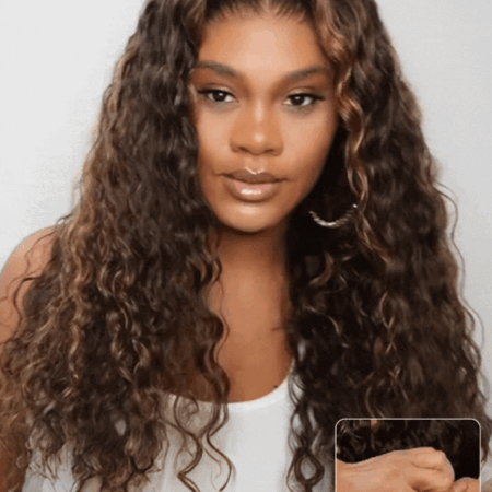 PapaHair Bueaty | 7x5 Bye Bye Knots Water Wave Highlight Wig – Deep Brown with Blonde Highlights Put On and Go Human Hair Wig - Image 4