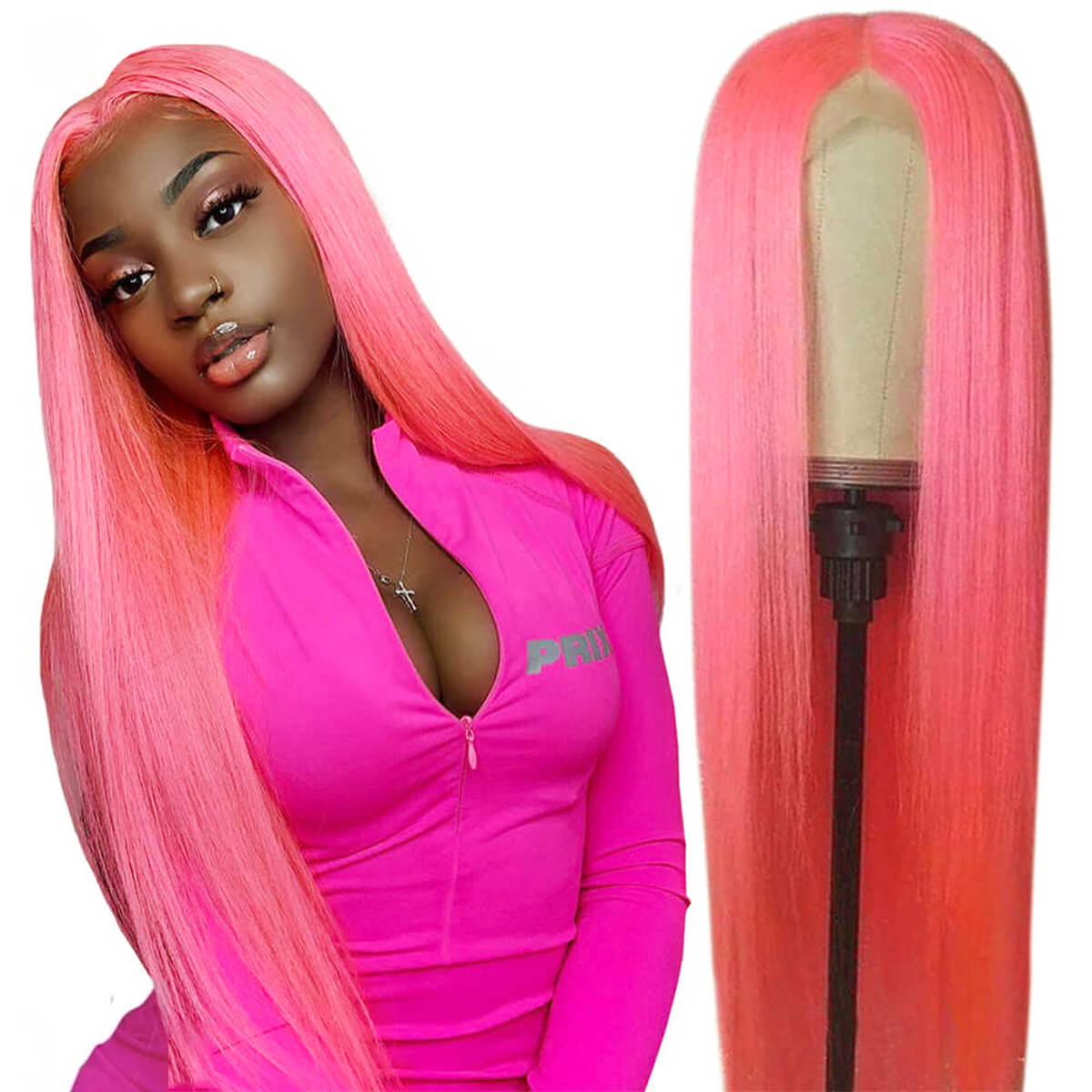 13×4 Colorful Straight Lace Front Wigs – Pink/Yellow Colored Human Hair, 180% Density