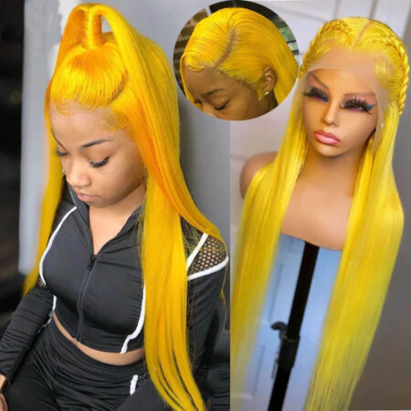 13×4 Colorful Straight Lace Front Wigs – Pink/Yellow Colored Human Hair, 180% Density - Image 5