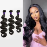 Close-up of unprocessed body wave hair showing natural curl pattern