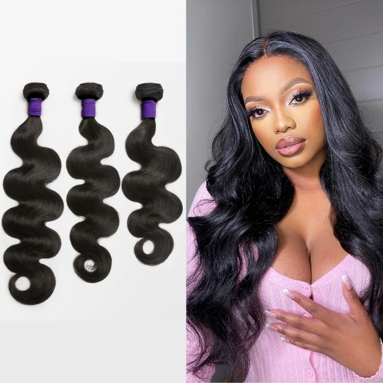 Close-up of unprocessed body wave hair showing natural curl pattern