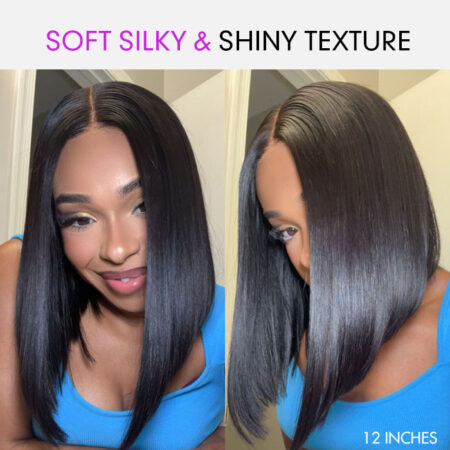 Super Double Drawn Bone Straight Bob Wig – Blunt Cut, 6×5 Natural C-Side Part Glueless Straight Bob Wig (Vietnam Hair) - Image 7
