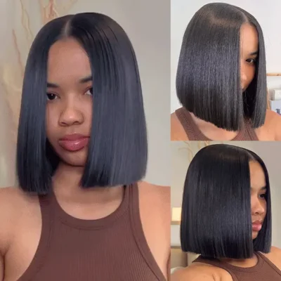 Sleek Blunt Cut Bone Straight Bob Wig – 2×6 Inch Deep Part, Realistic Lace, Vietnam Hair, 220% Density