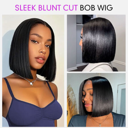 Sleek Blunt Cut Bone Straight Bob Wig – 2×6 Inch Deep Part, Realistic Lace, Vietnam Hair, 220% Density - Image 4