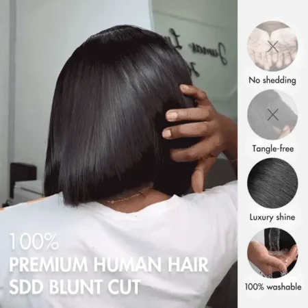 Sleek Blunt Cut Bone Straight Bob Wig – 2×6 Inch Deep Part, Realistic Lace, Vietnam Hair, 220% Density - Image 5