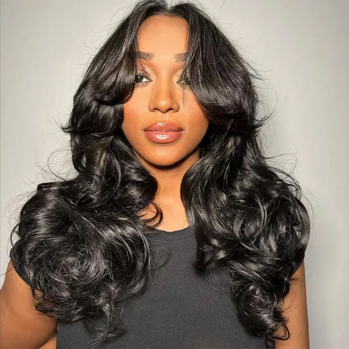 Face-Framing Curtain Bangs Body Wave 6×5 Glueless HD Lace Wig – With Layers, Ready To Go, 220% Density