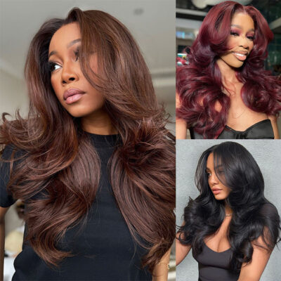 Dark Burgundy / Dark Brown Butterfly Haircuts Loose Wave 6×5 Glueless Wig – Pre-Layered Face Framing Wig