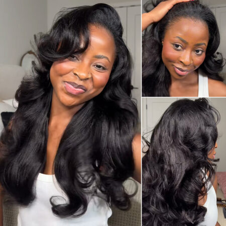 Pre-Layered Yaki Body Half Wig – Flip Over Quick Weave Glueless Install, 100% Natural Hairline - Image 3