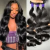 Virgin human hair bundle mix: Body Wave, Yaki Straight, and Deep Wave laid side by side