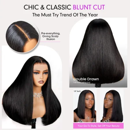 Super Double Drawn Straight Glueless Wig – Shoulder Length, 6×5 Pre-cut Lace, Ready To Go - Image 4