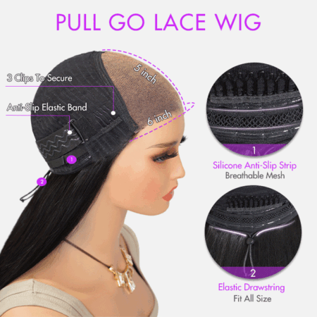 6×5 / 13×6 V-Shaped Pull Go Drawstring Glueless Wig - Image 6