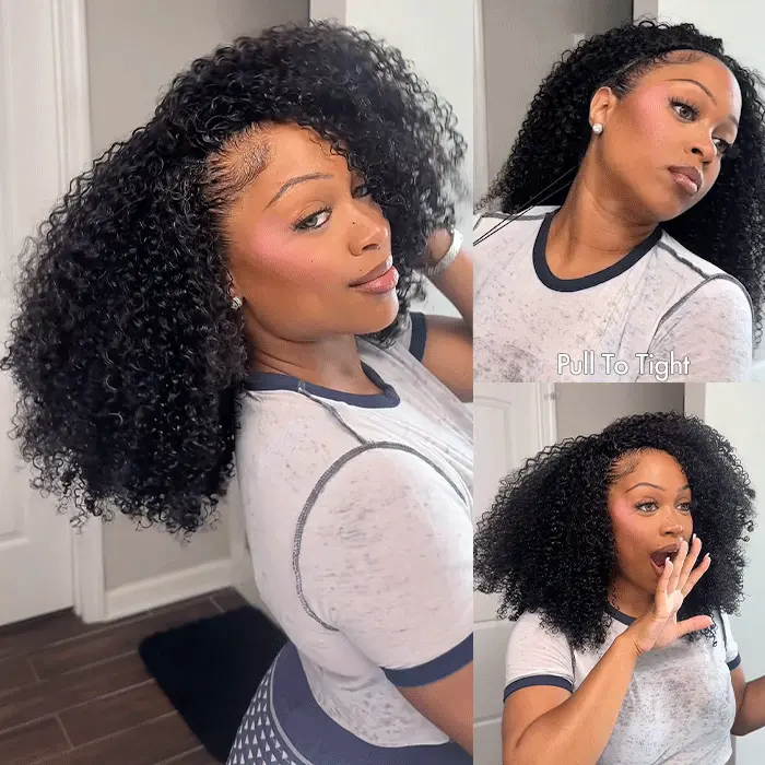 PapaHair Beauty | Kinky Curly 3 IN 1 Half Wig – Flip Over Quick Weave Glueless Install, 100% Natural Hairline