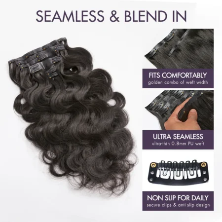 Soft Body Wave Seamless Clip-In Extensions – Invisible Edge | 100% Human Hair - Image 3
