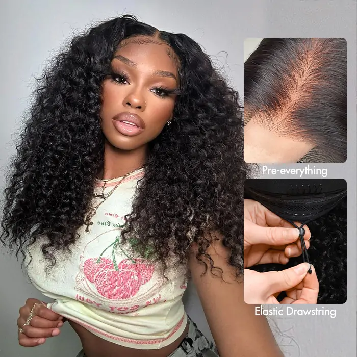 PapaHair Beauty | Super Double Drawn Deep Curly 6×5 Pre-cut Lace Pull Go Glueless Wig – 250% Density