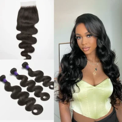 Upgraded Brazilian body wave sew-in kit with 3 bundles and 5x5 HD lace closure