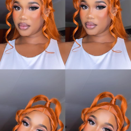 Close-up of 13x4 hd lace hairline on ginger straight wig