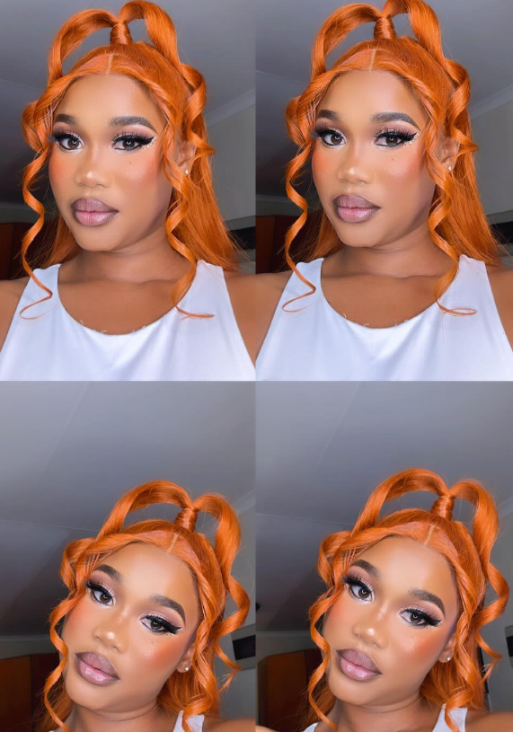 Close-up of 13x4 hd lace hairline on ginger straight wig
