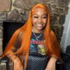 Close-up of 13x4 hd lace hairline on ginger straight wig