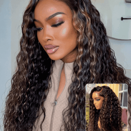PapaHair Beauty | 7x5 Golden Brown Highlight Wig – Water Wave Bye Bye Knots Lace Closure Wig, 150% Density - Image 7