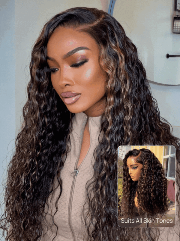 PapaHair Beauty | 7x5 Golden Brown Highlight Wig – Water Wave Bye Bye Knots Lace Closure Wig, 150% Density