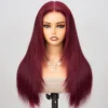 Close-up of 6x5 pre-cut HD lace hairline on burgundy wig